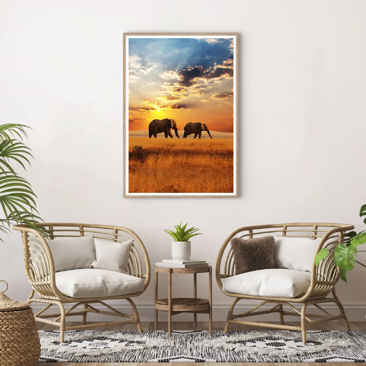 Plakat i ramme af lyst egetræ - Familievandring - 70x100 cm