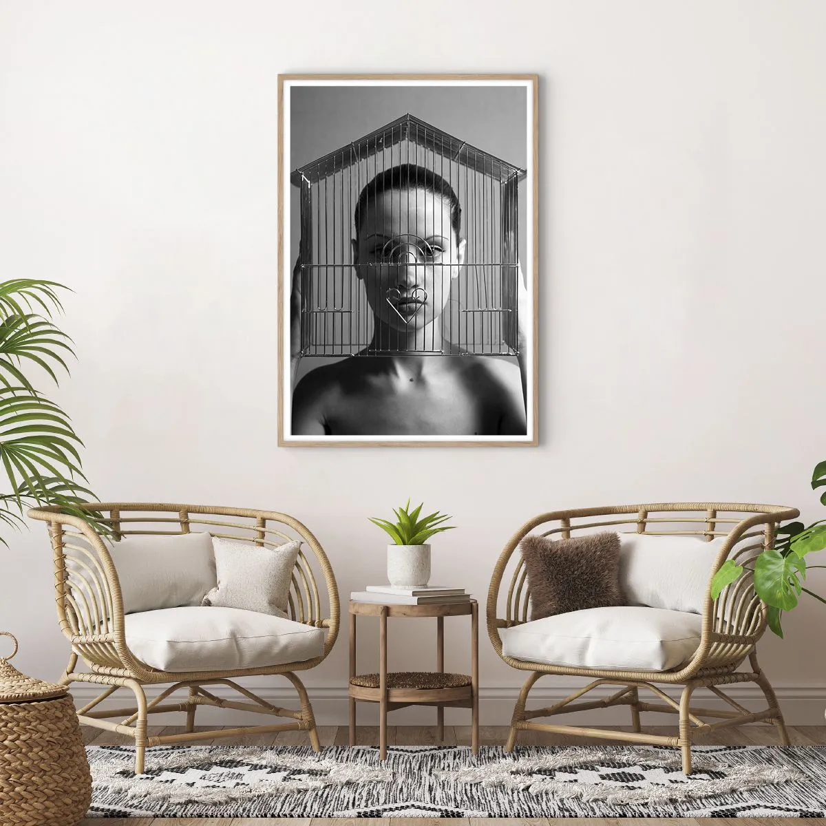 Affiche dans un chêne clair - Poster - Portrait un peu surréaliste - 70x100 cm