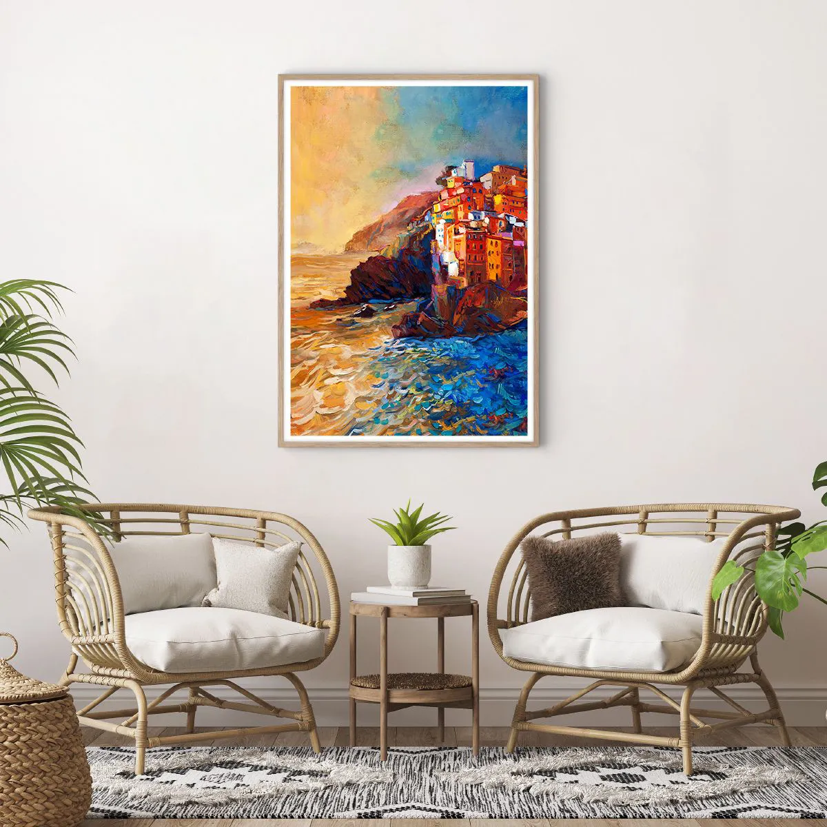 Plakat i ramme af lyst egetræ - Italiensk atmosfære - 70x100 cm