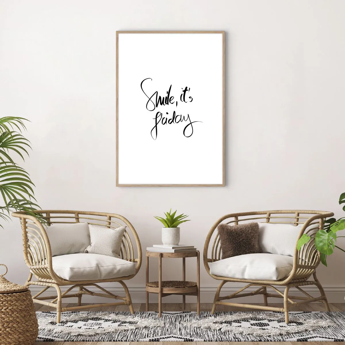 Plakat i ramme af lyst egetræ - Ægte glæde - 70x100 cm