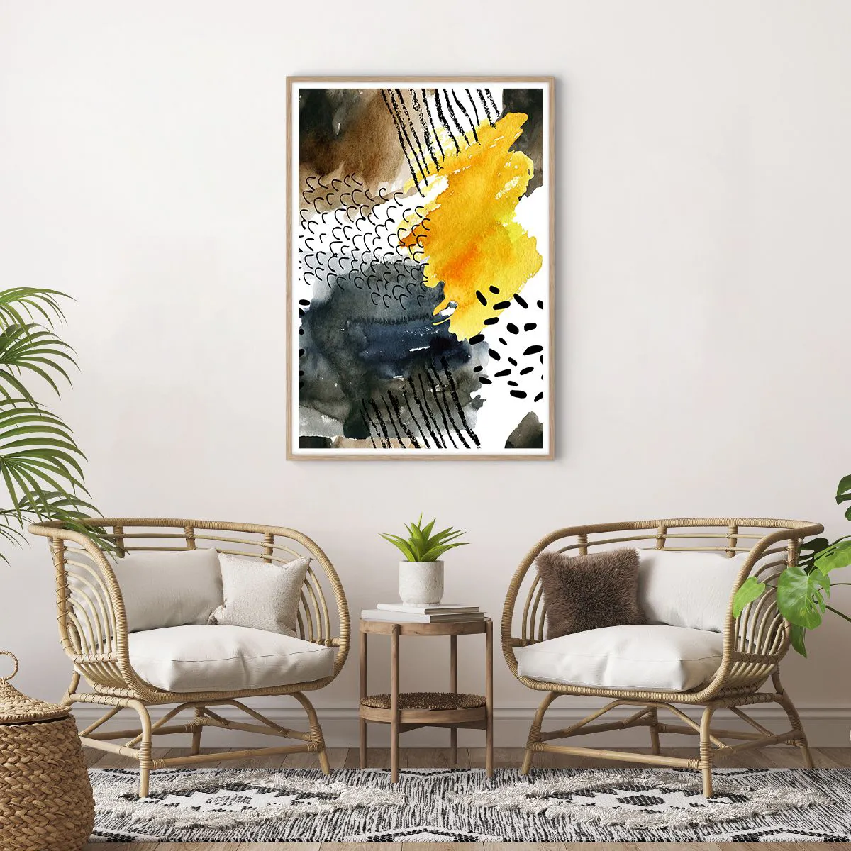 Póster en marco roble claro - Reunión de los elementos - 70x100 cm