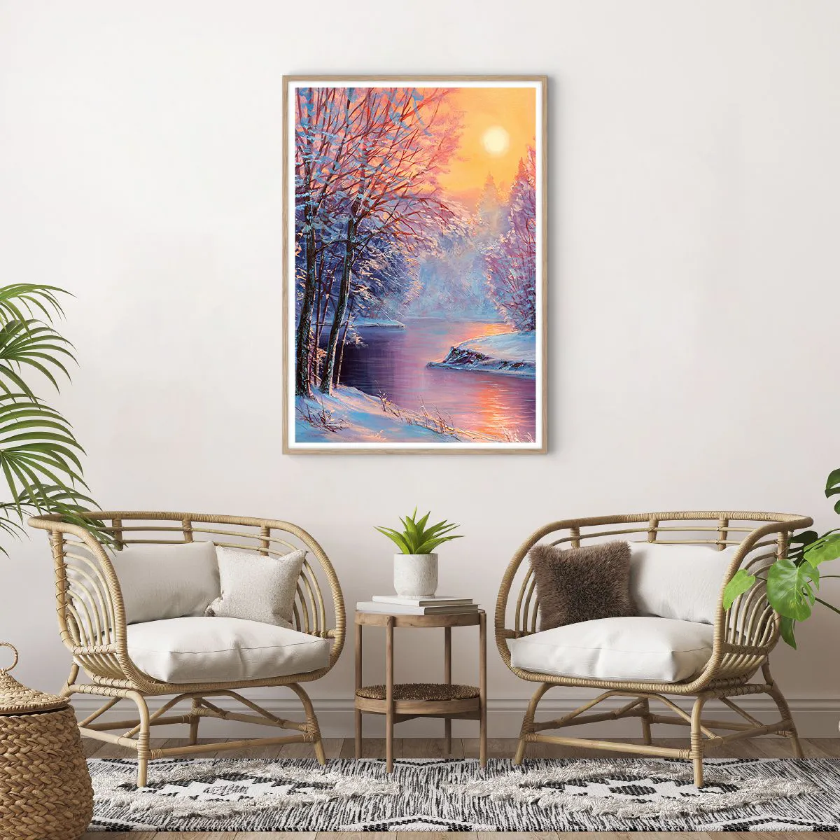 Plakat i ramme af lyst egetræ - Vinterens farver - 70x100 cm