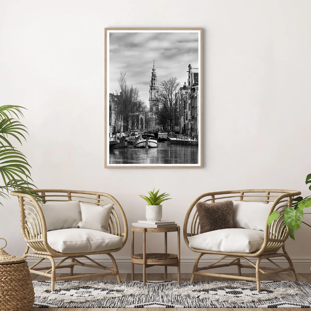 Poster in einem Rahmen aus heller Eiche - Amsterdamer Atmosphäre - 70x100 cm