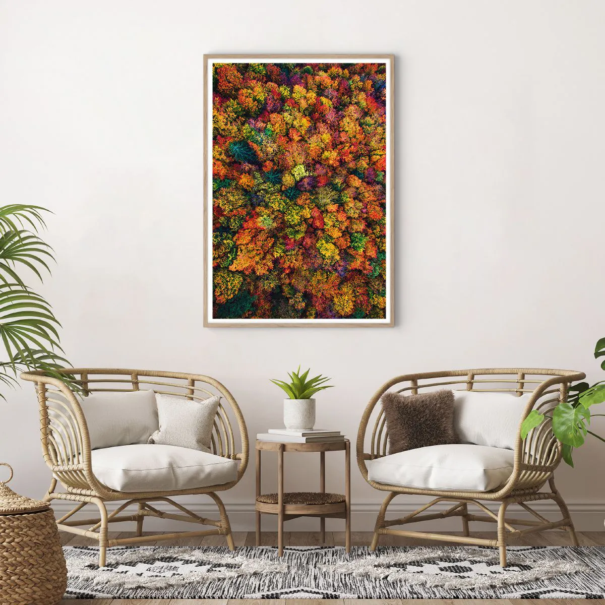 Poster in light oak frame - Bouquet of Autumn Flowers - 70x100 cm