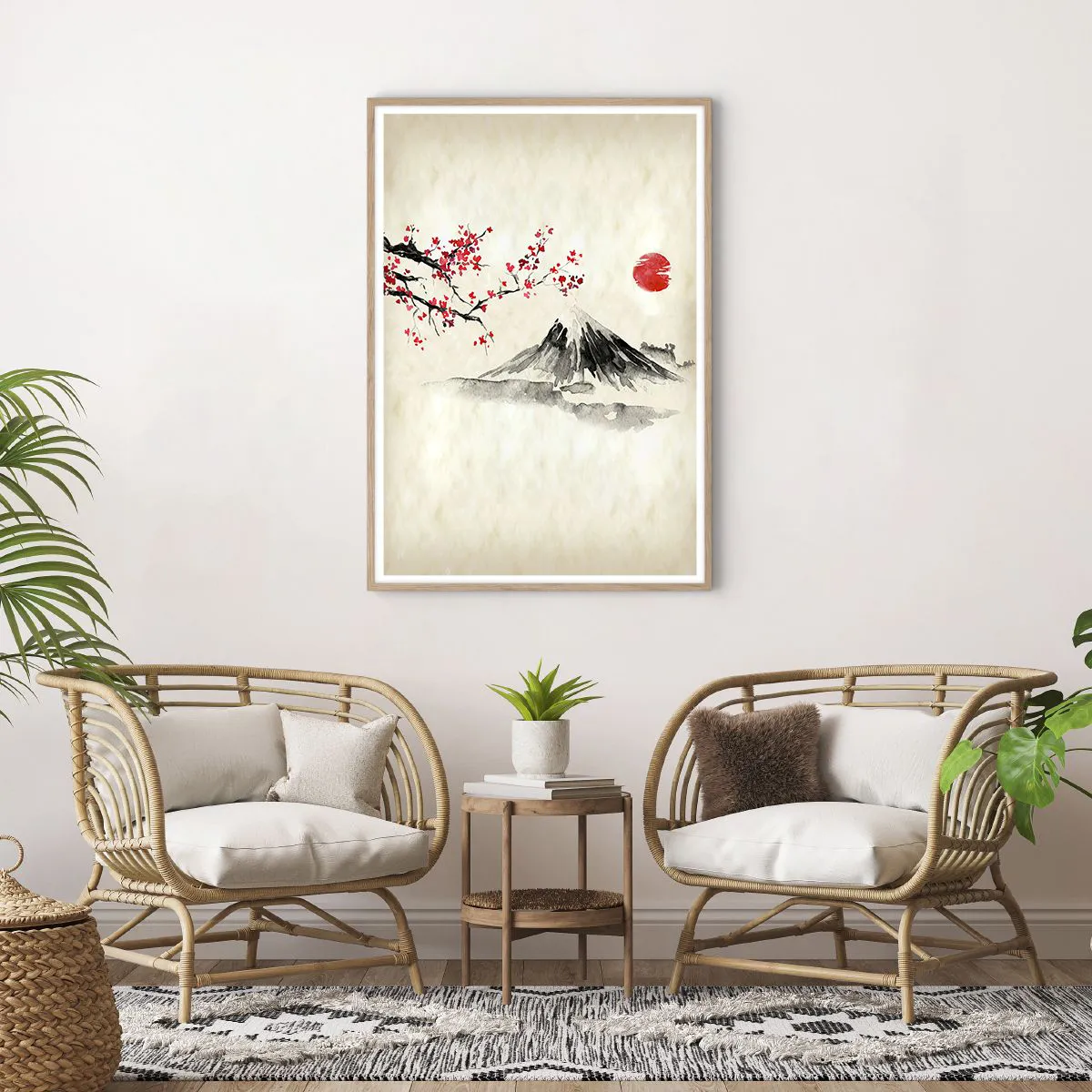 Plakat i ramme af lyst egetræ - Bliv forelsket i Japan - 70x100 cm