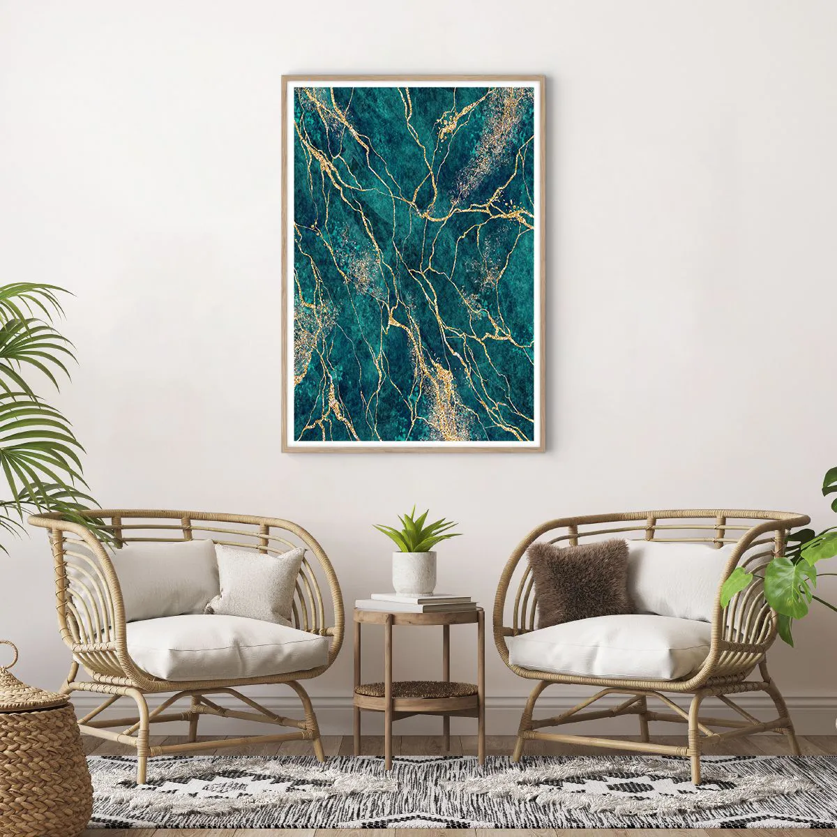 Póster en marco roble claro - Riachuelos de oro - 70x100 cm