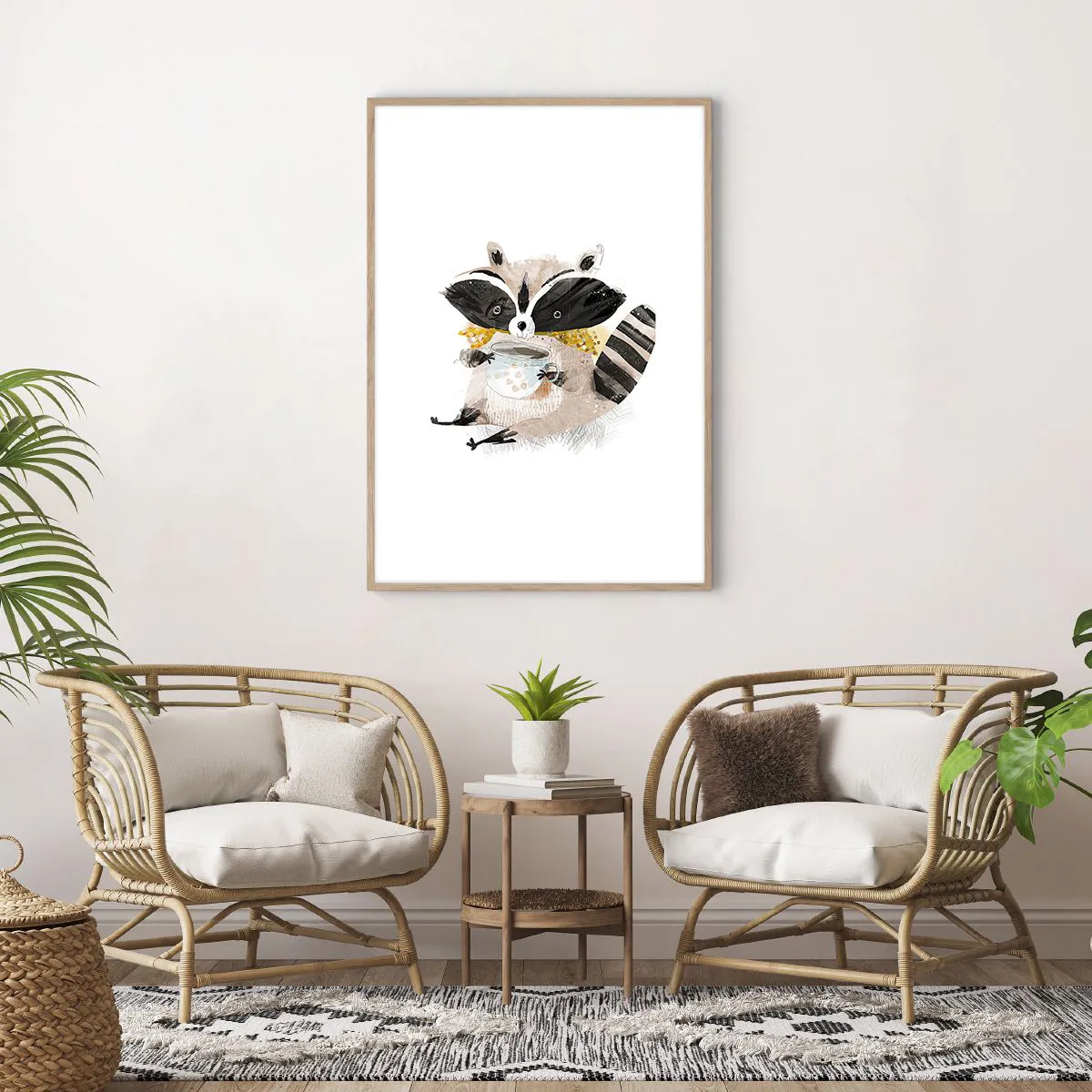 Plakat i ramme af lyst egetræ - Min ven vaskebjørnen - 70x100 cm