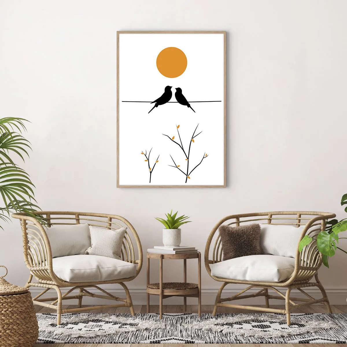 Plakat i ramme af lyst egetræ - Nattergal - 70x100 cm