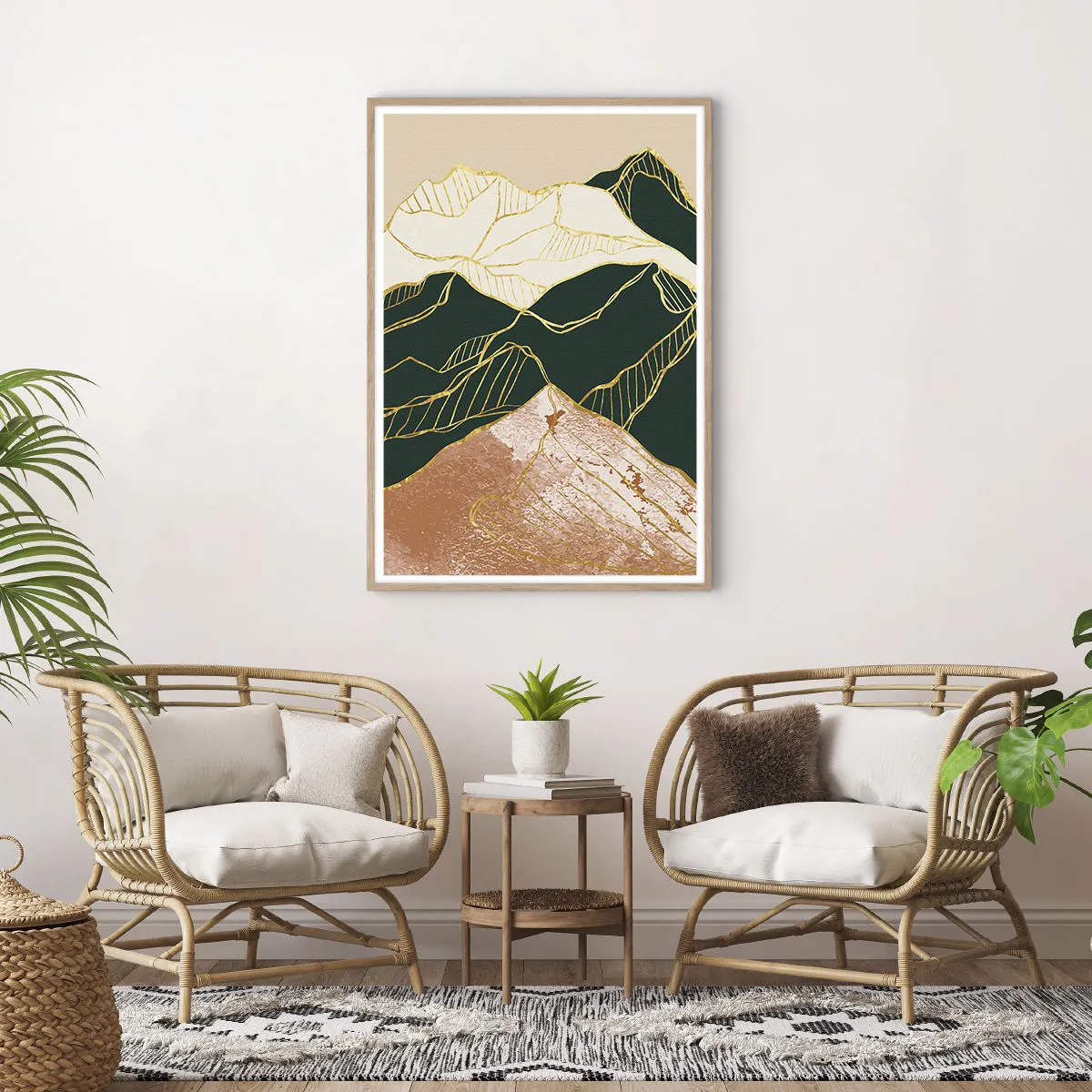 Poster in light oak frame - Golden Peaks - 70x100 cm