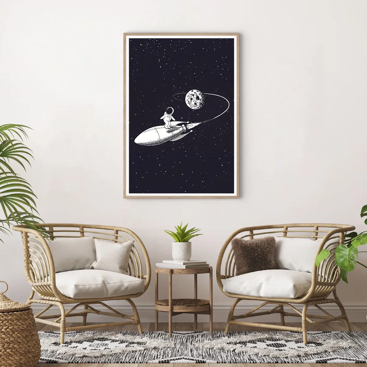 Poster in einem Rahmen aus heller Eiche - Weltraumsurfer - 70x100 cm