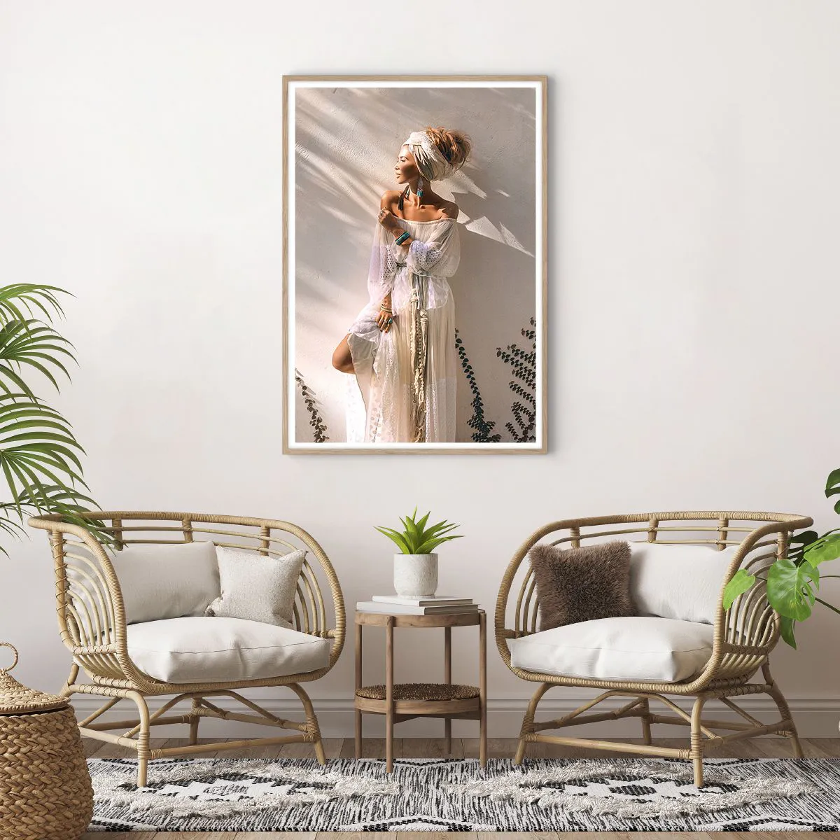 Poster in light oak frame - Sun and Girl - 70x100 cm