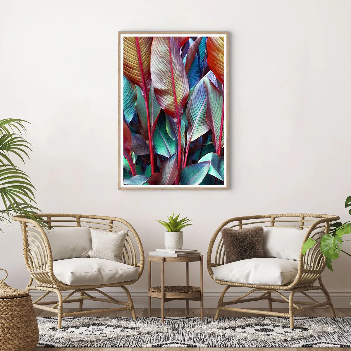 Een poster in een licht eiken lijst - Een kleurrijk struikgewas - 70x100 cm