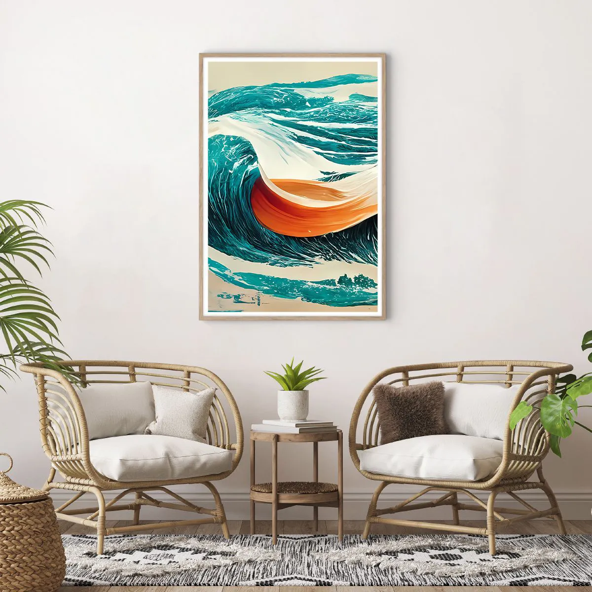 Plakat i ramme af lyst egetræ - Surferens drøm - 70x100 cm