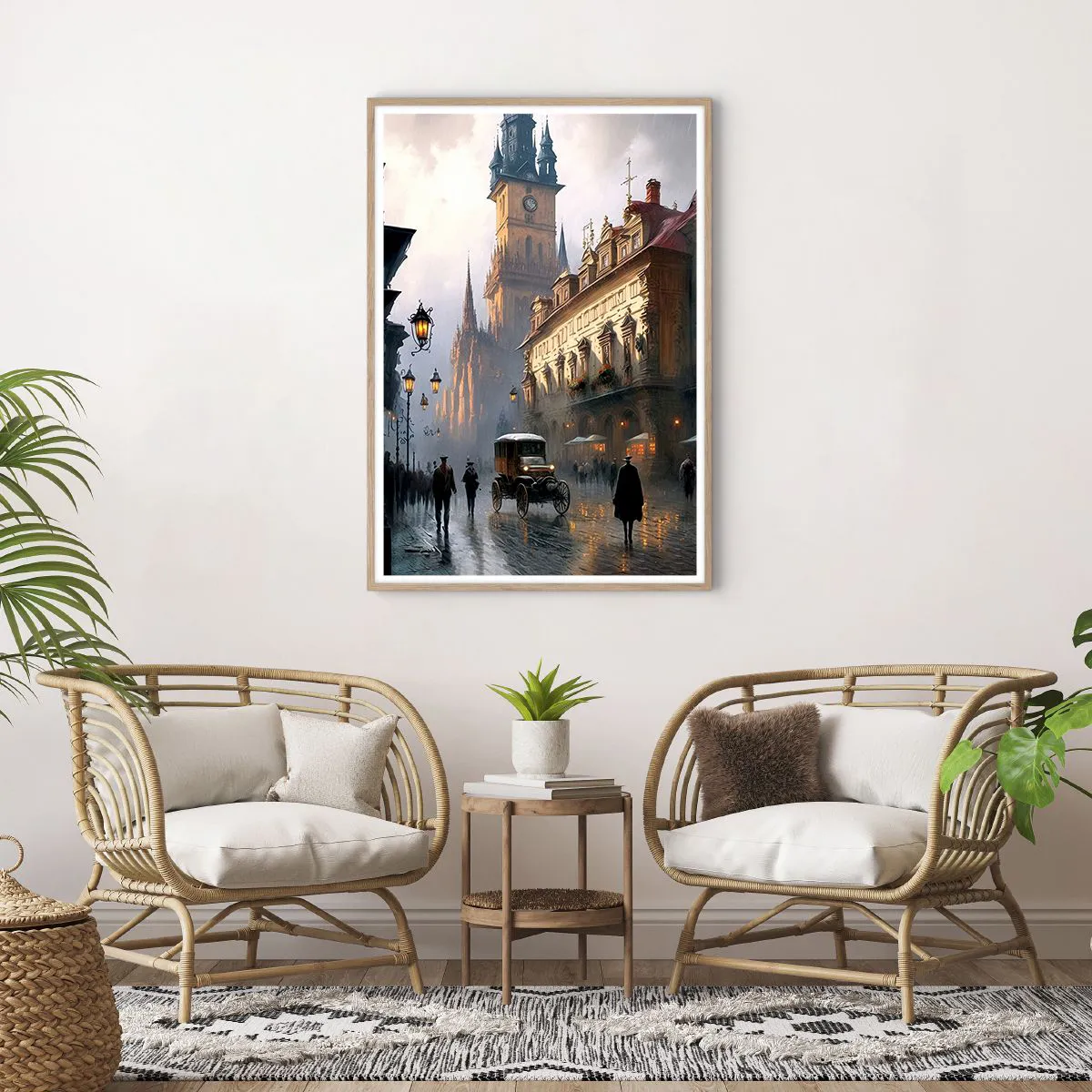 Poster in light oak frame - Charm of Evening in Prague - 70x100 cm