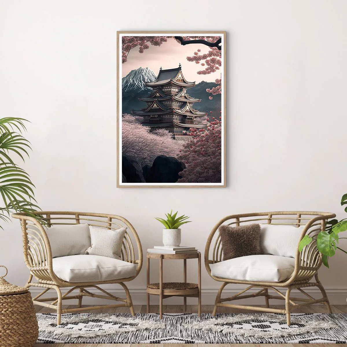 Póster en marco roble claro - Tierra de cerezos en flor - 70x100 cm