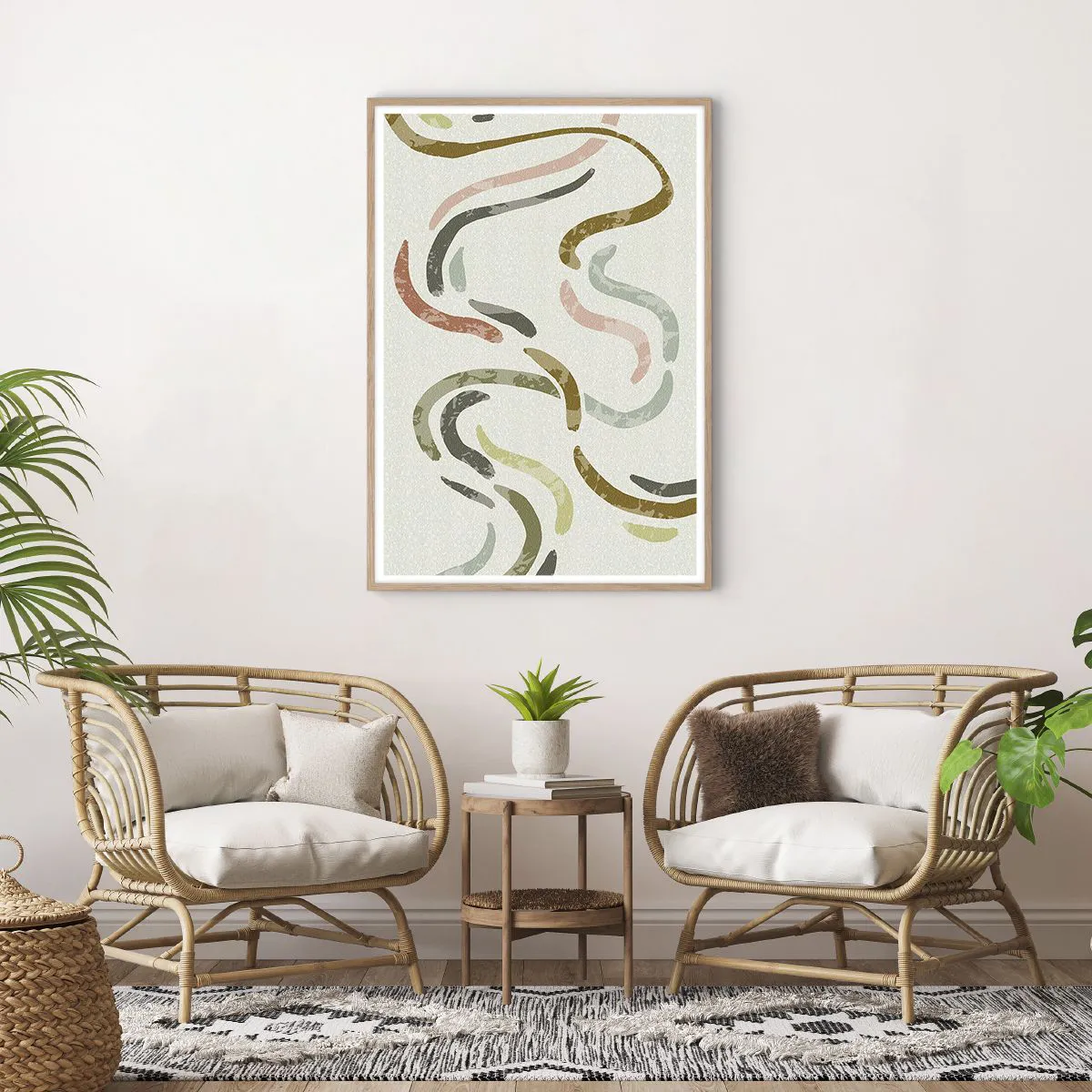 Plakat i ramme af lyst egetræ - Abstraktionens glade dans - 70x100 cm