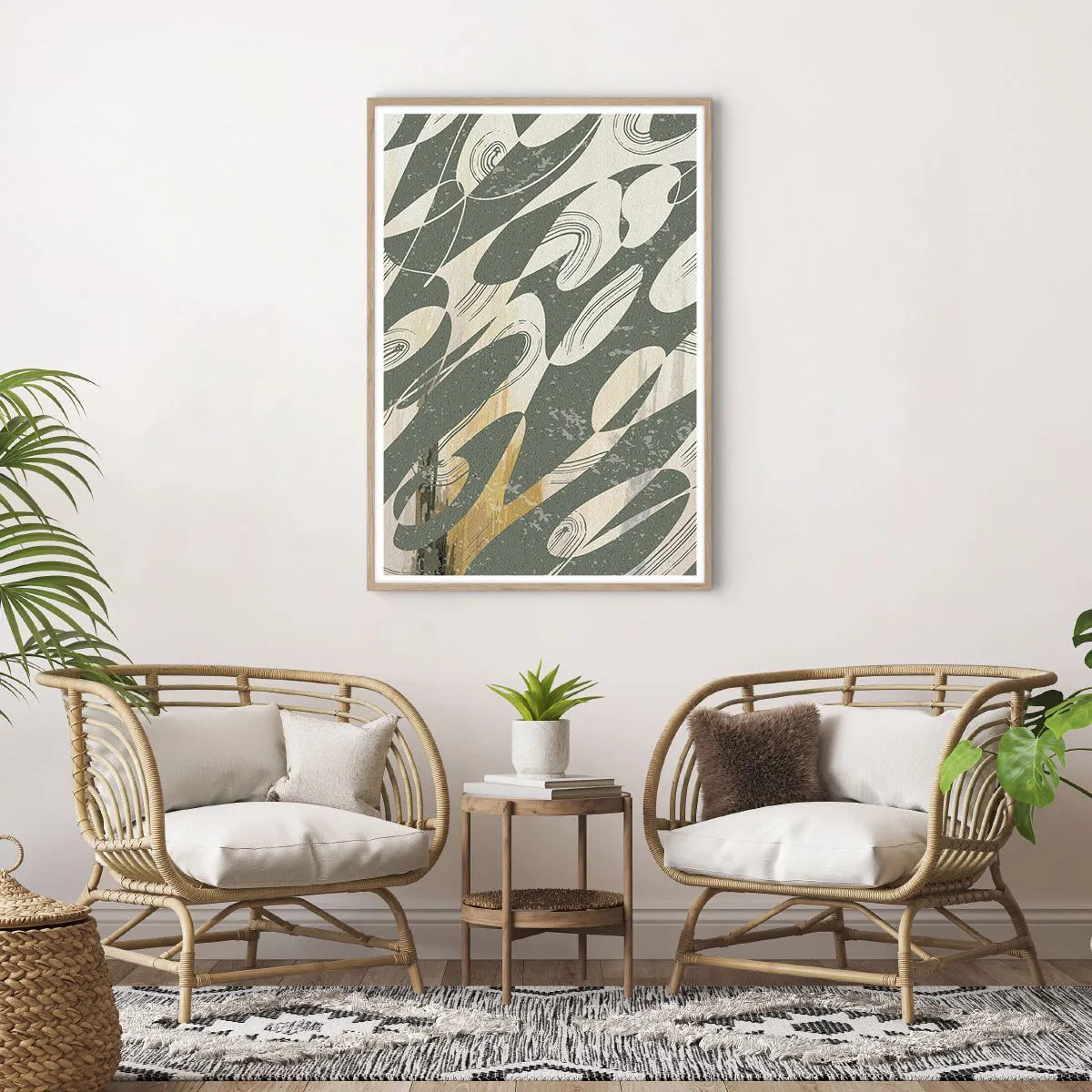 Een poster in een licht eiken lijst - Ritmische abstractie - 70x100 cm