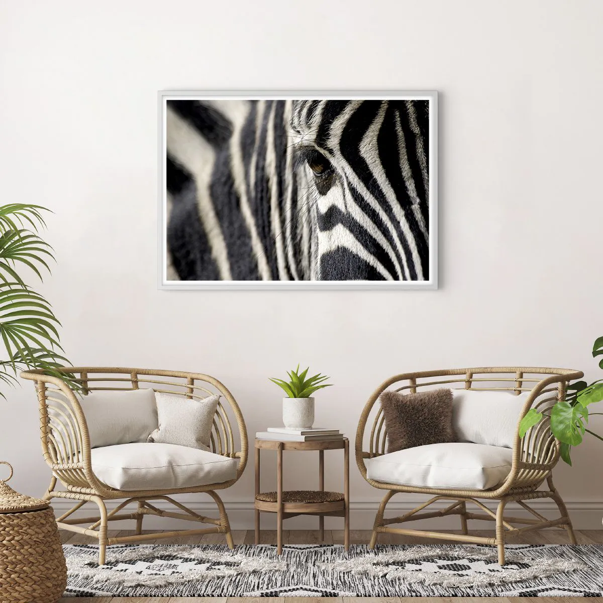 Affiche dans un cadre blanc - Poster - Portrait en rayure - 100x70 cm