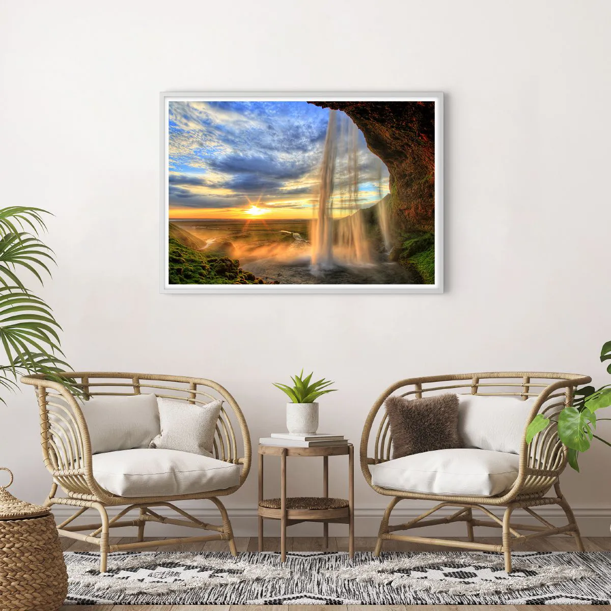 Affisch i vit ram - Världen bakom ridå av droppar - 100x70 cm