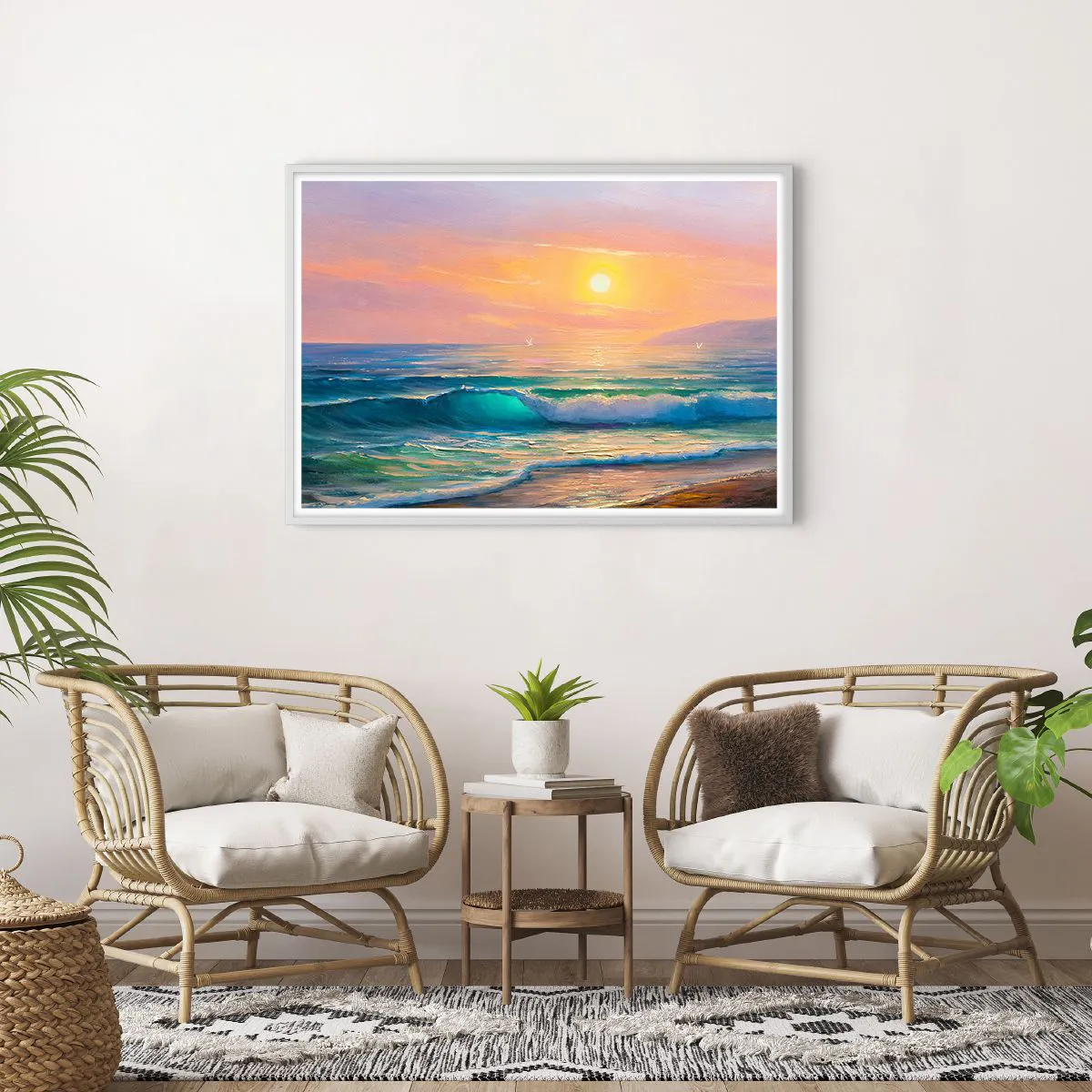 Poster in white frmae - Turquoise Song of the Waves - 100x70 cm