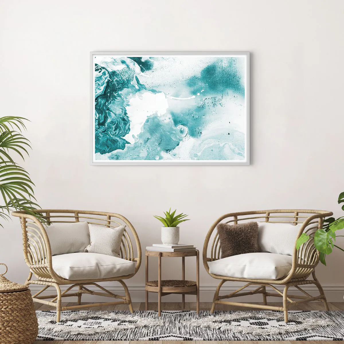 Plakat i hvid ramme - Blå oversvømmelsesflader - 100x70 cm