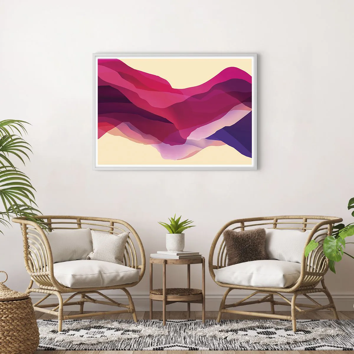 Plakat w białej ramie - Fale purpury - 100x70 cm
