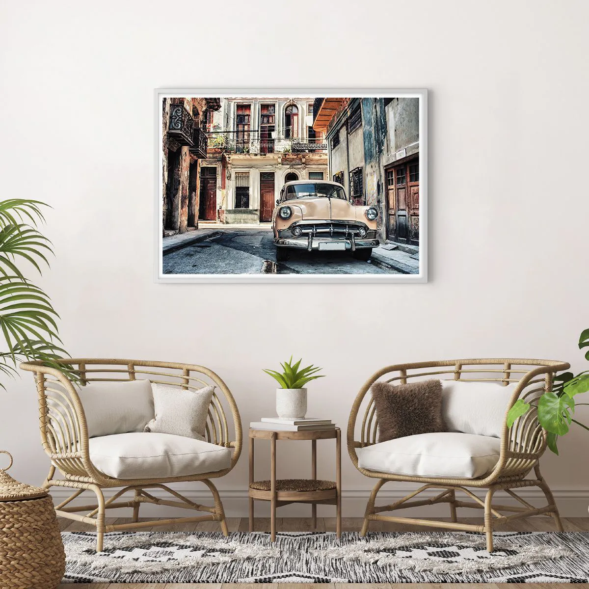 Affiche dans un cadre blanc - Poster - Sieste à La Havane - 100x70 cm