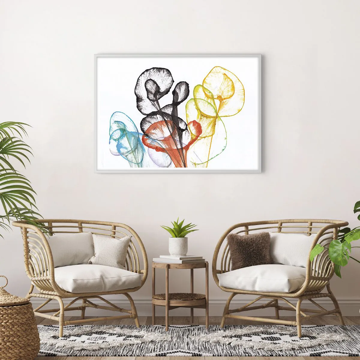 Poster in een witte lijst - Bloemen met een ziel - 100x70 cm