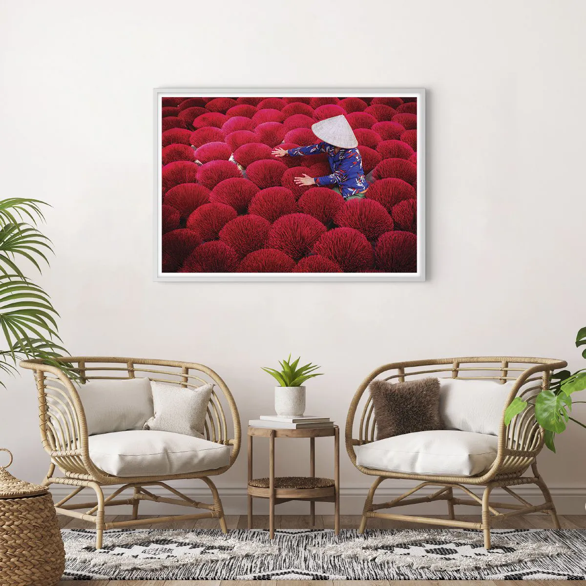 Poster în ramă albă - Într-un câmp de orez - 100x70 cm