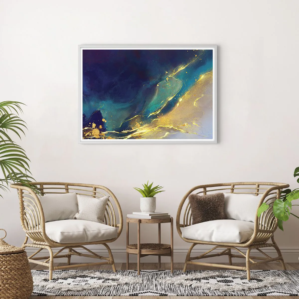 Poster in einem weißen Rahmen - Der goldene Teich - 100x70 cm