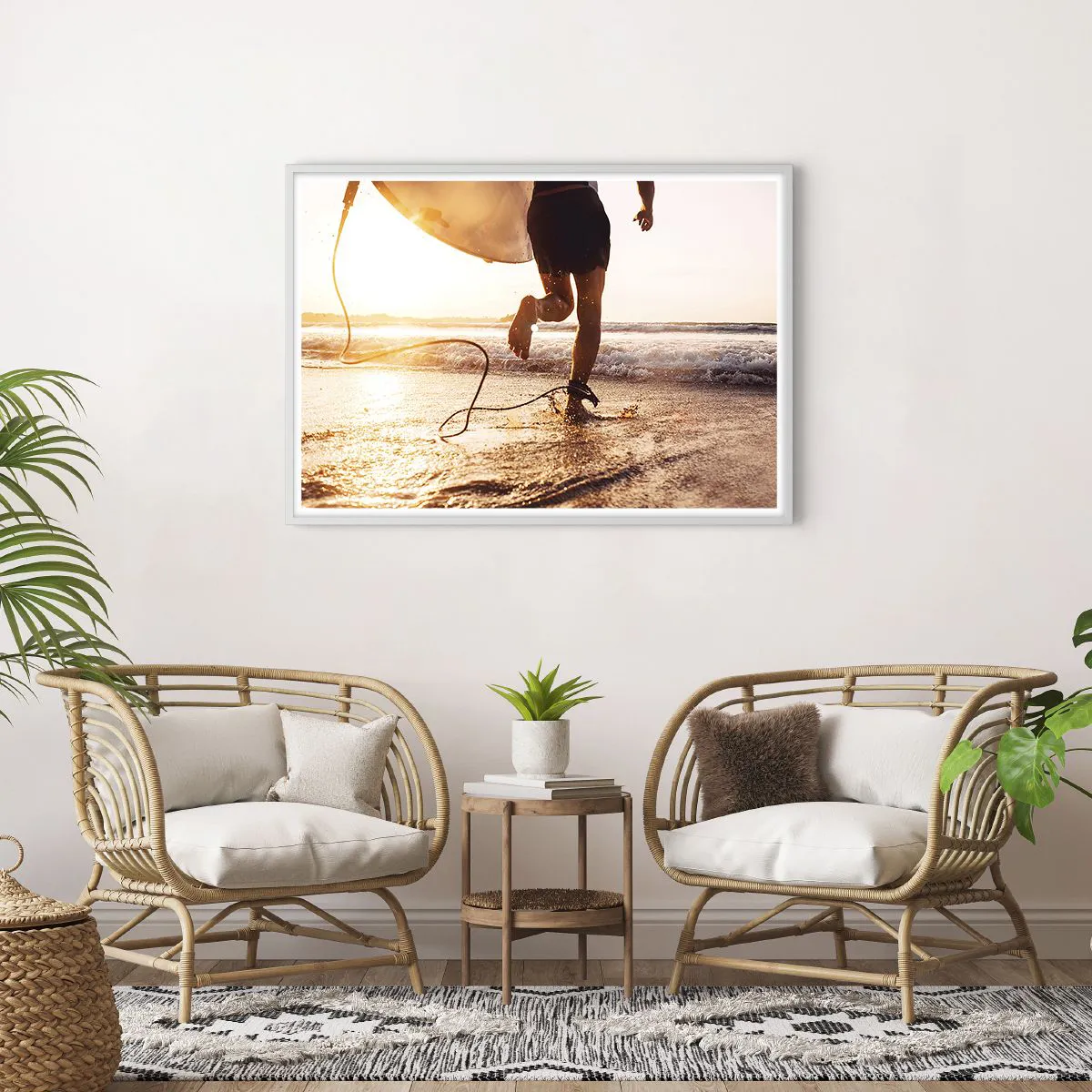 Affiche dans un cadre blanc - Poster - A la rencontre des vagues - 100x70 cm