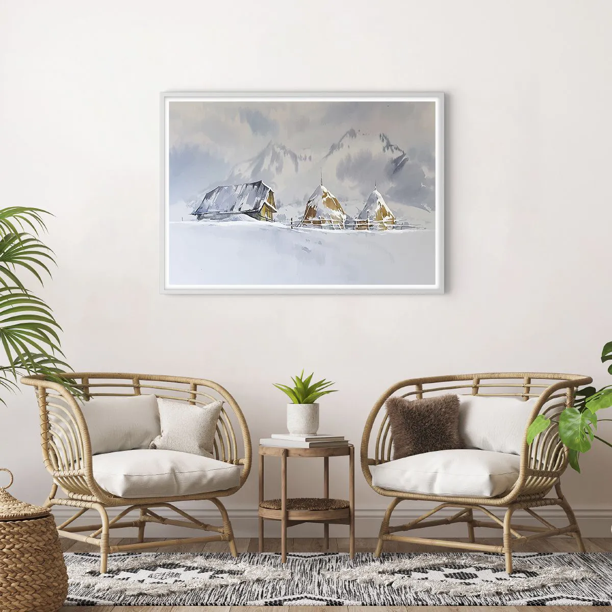 Plakat w białej ramie - W śnieżnej kotlinie - 100x70 cm