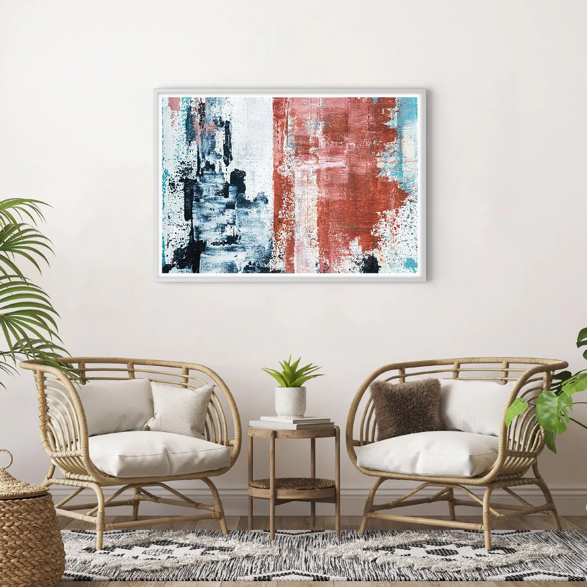 Poster in einem weißen Rahmen - Fünfzig-Fünfzig abstrakt - 100x70 cm