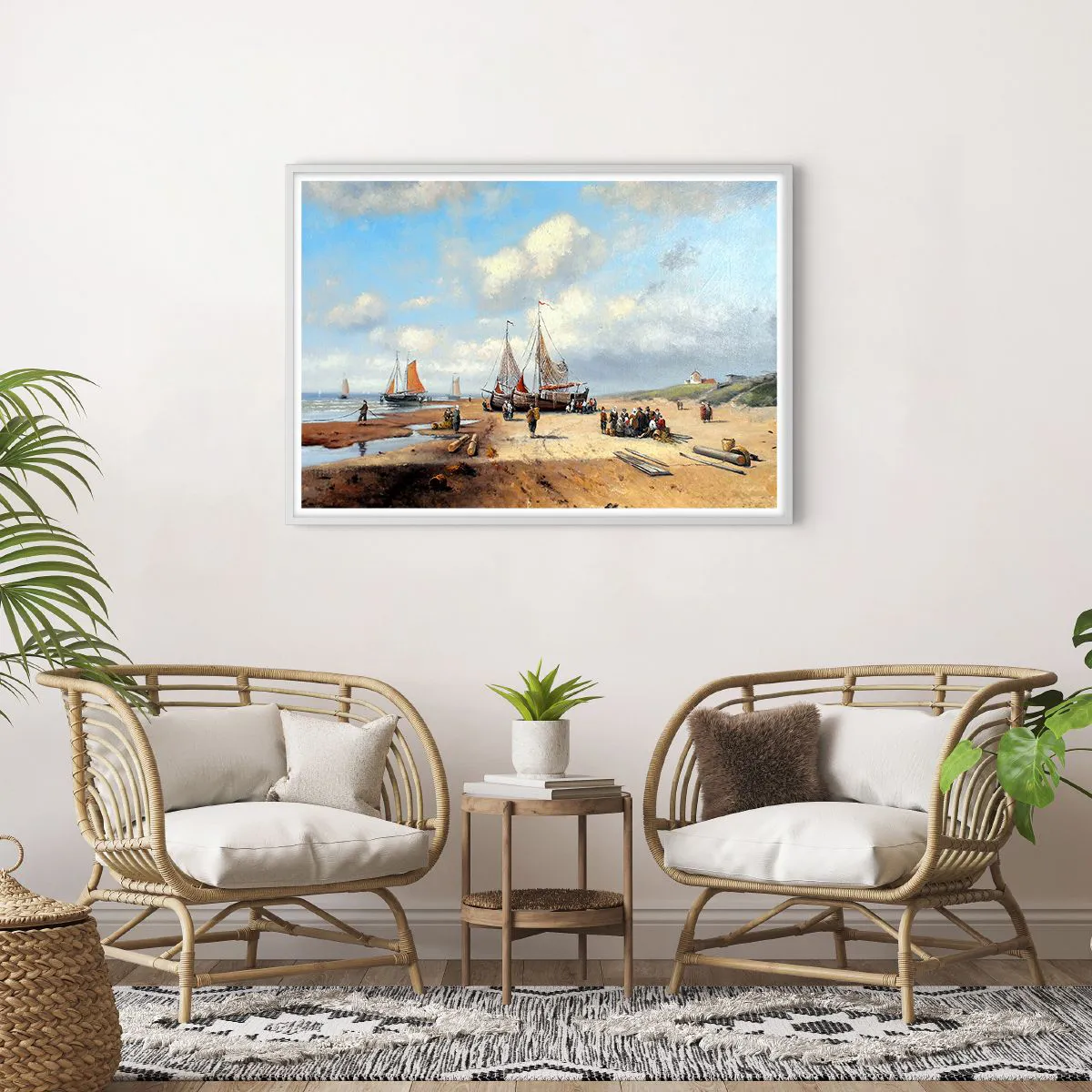 Póster en marco blanco - Después de una pesca exitosa - 100x70 cm