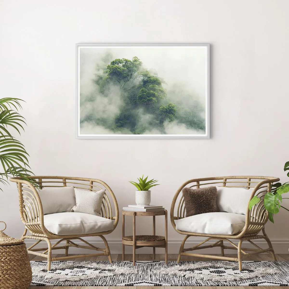 Affiche dans un cadre blanc - Poster - Enveloppé de brouillard - 100x70 cm