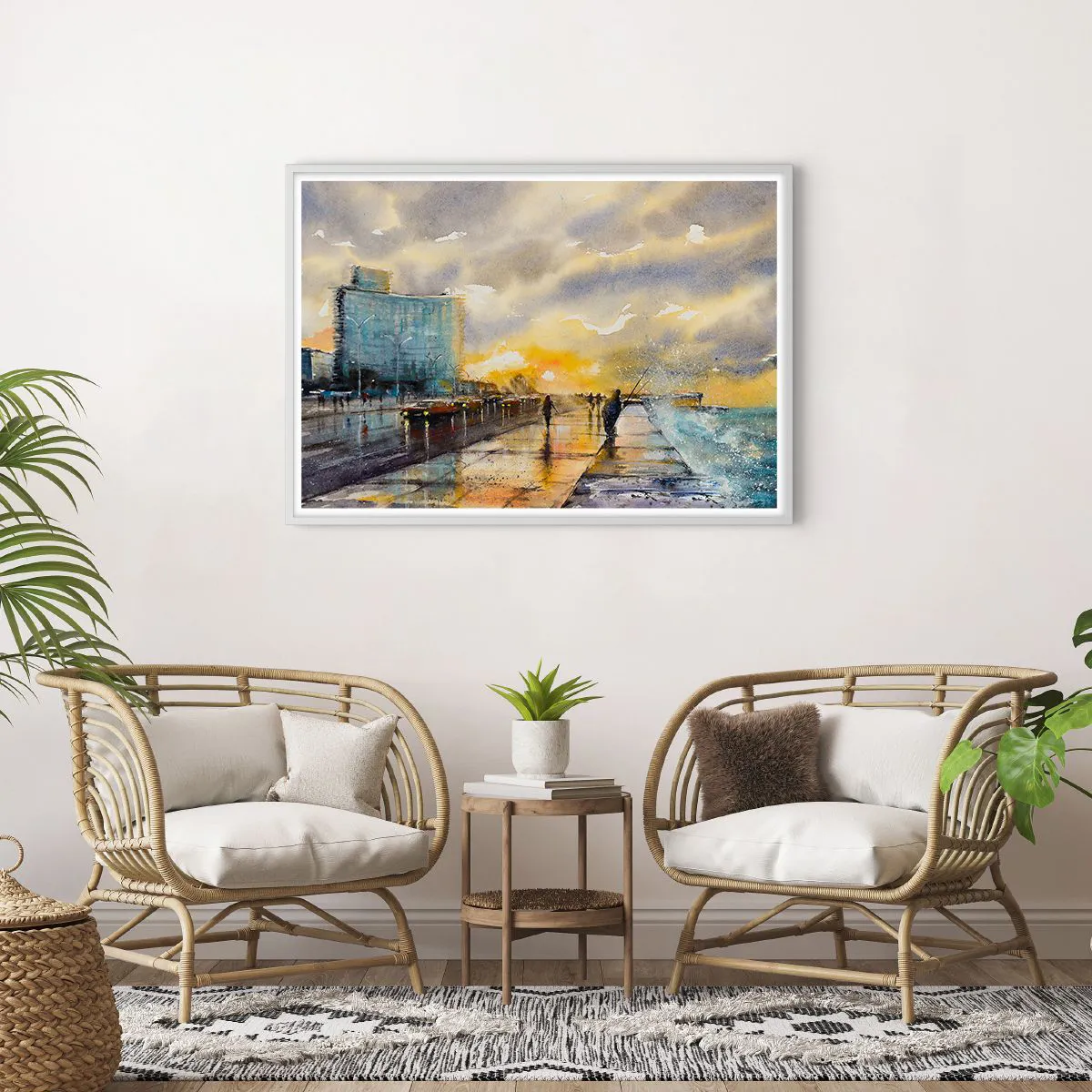 Poster în ramă albă - Viața pe țărm - 100x70 cm