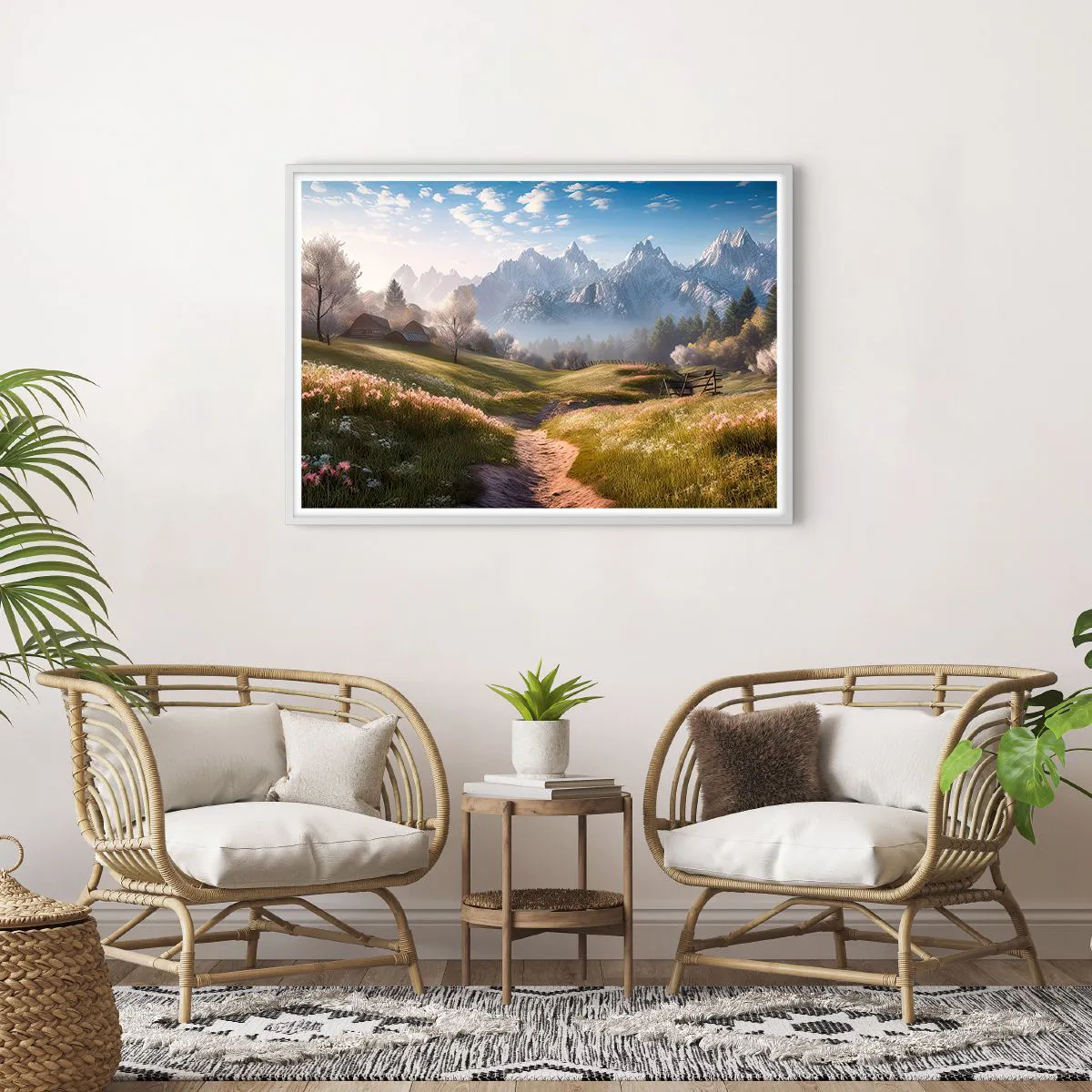 Affiche dans un cadre blanc - Poster - Vallée idyllique - 100x70 cm