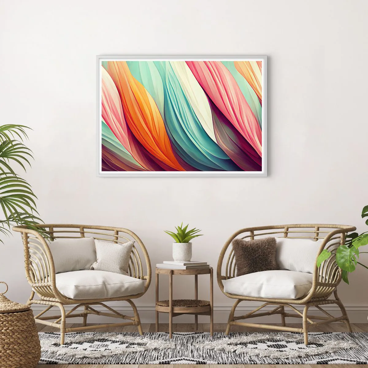 Affiche dans un cadre blanc - Poster - Tissage arc-en-ciel - 100x70 cm