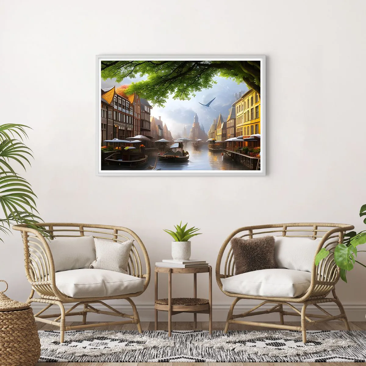 Plagát v bielom ráme - Holandská mestská krajinka - 100x70 cm