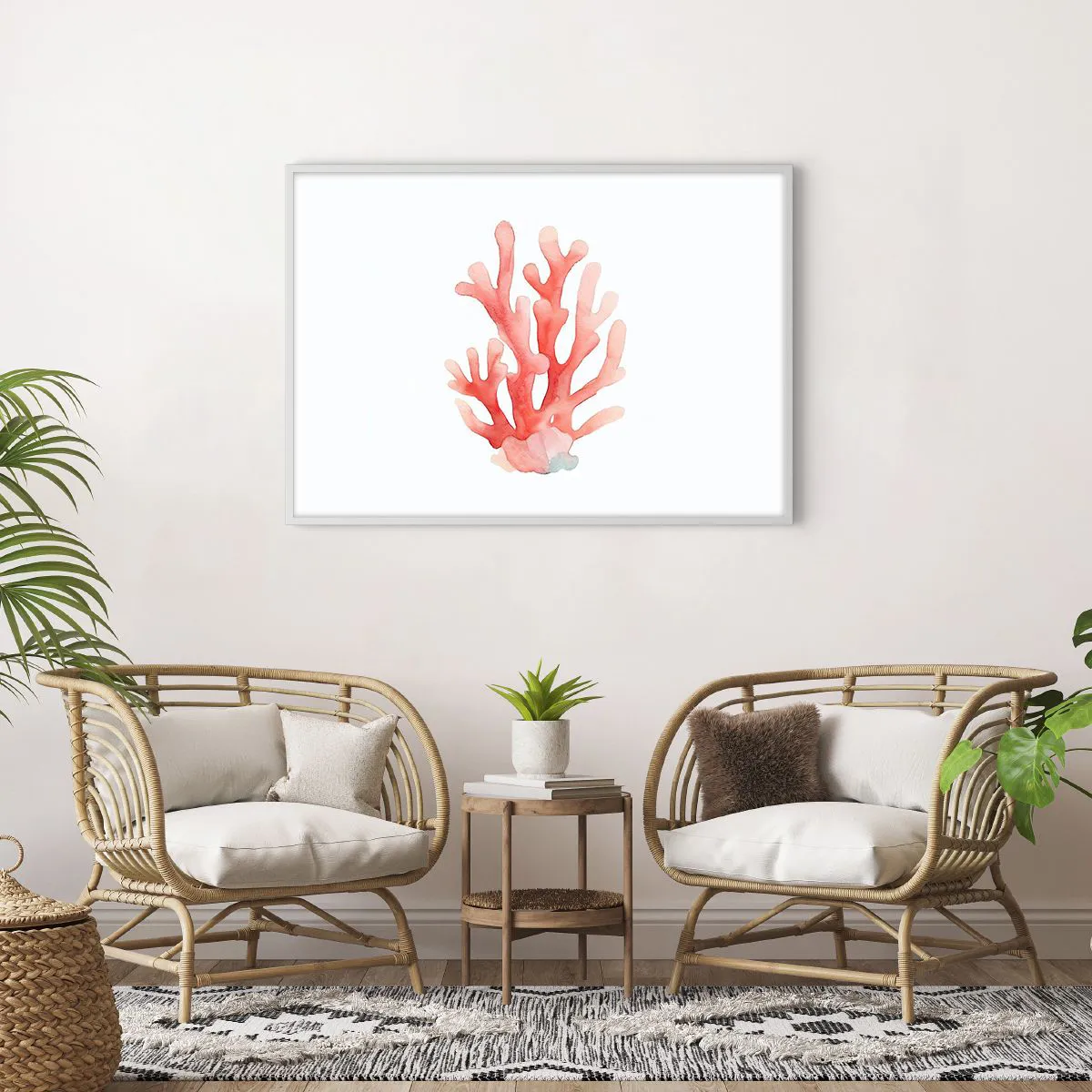 Poster in een witte lijst - Koraalkleurig koraal - 100x70 cm