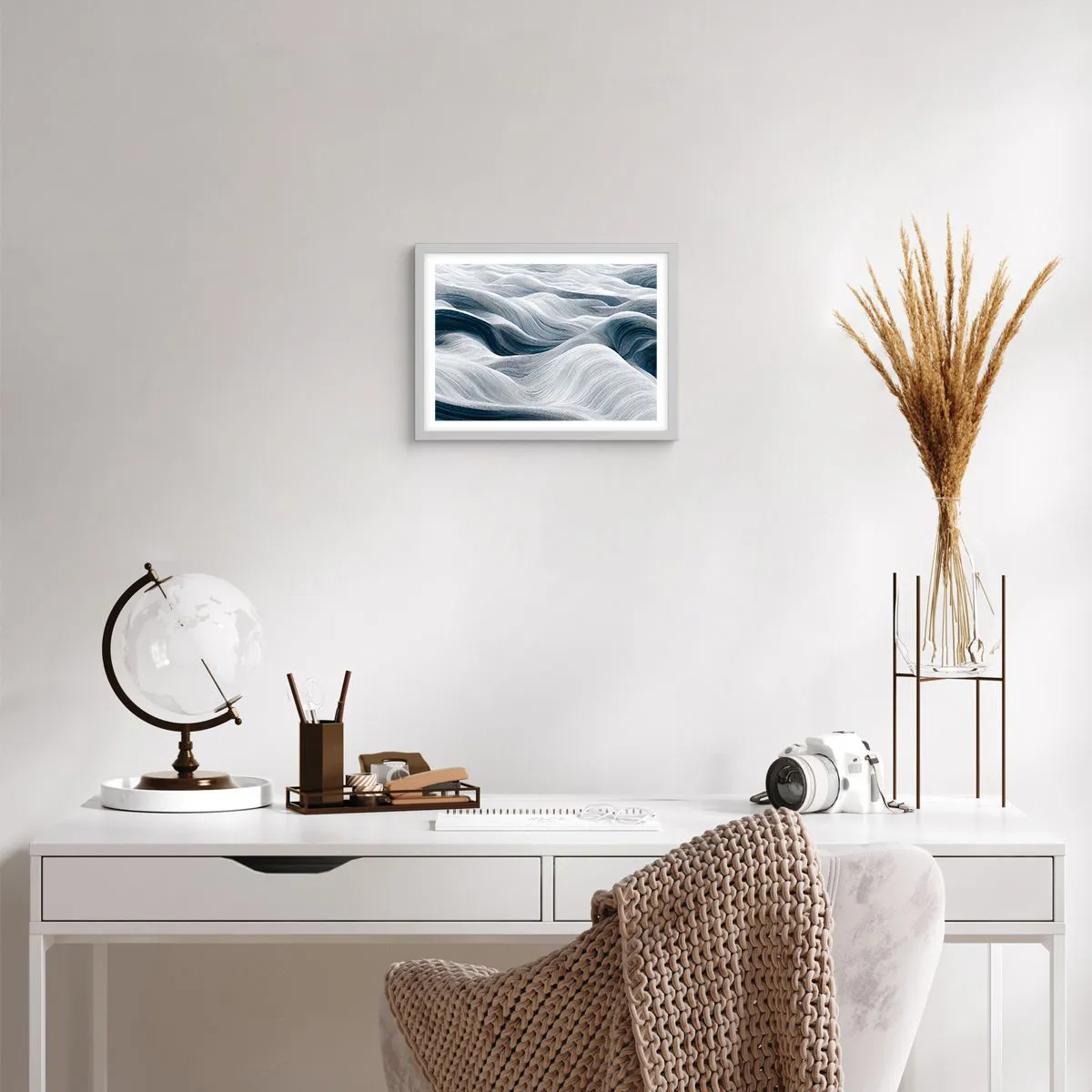 Poster in einem weißen Rahmen - Weiße und blaue Wellen - 40x30 cm