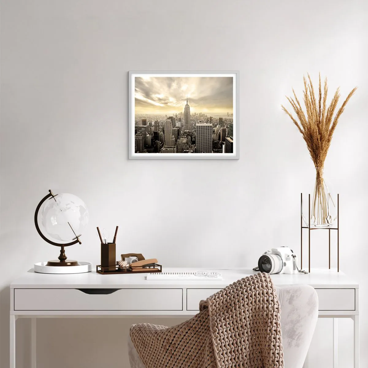 Poster in een witte lijst - New York geweven van grijs - 50x40 cm