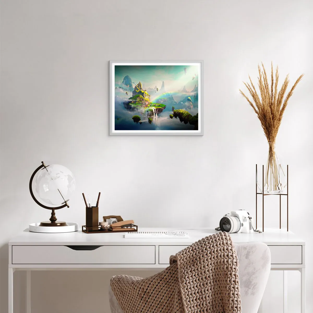 Poster in einem weißen Rahmen - Mitten am Himmel - glückliche Inseln - 50x40 cm