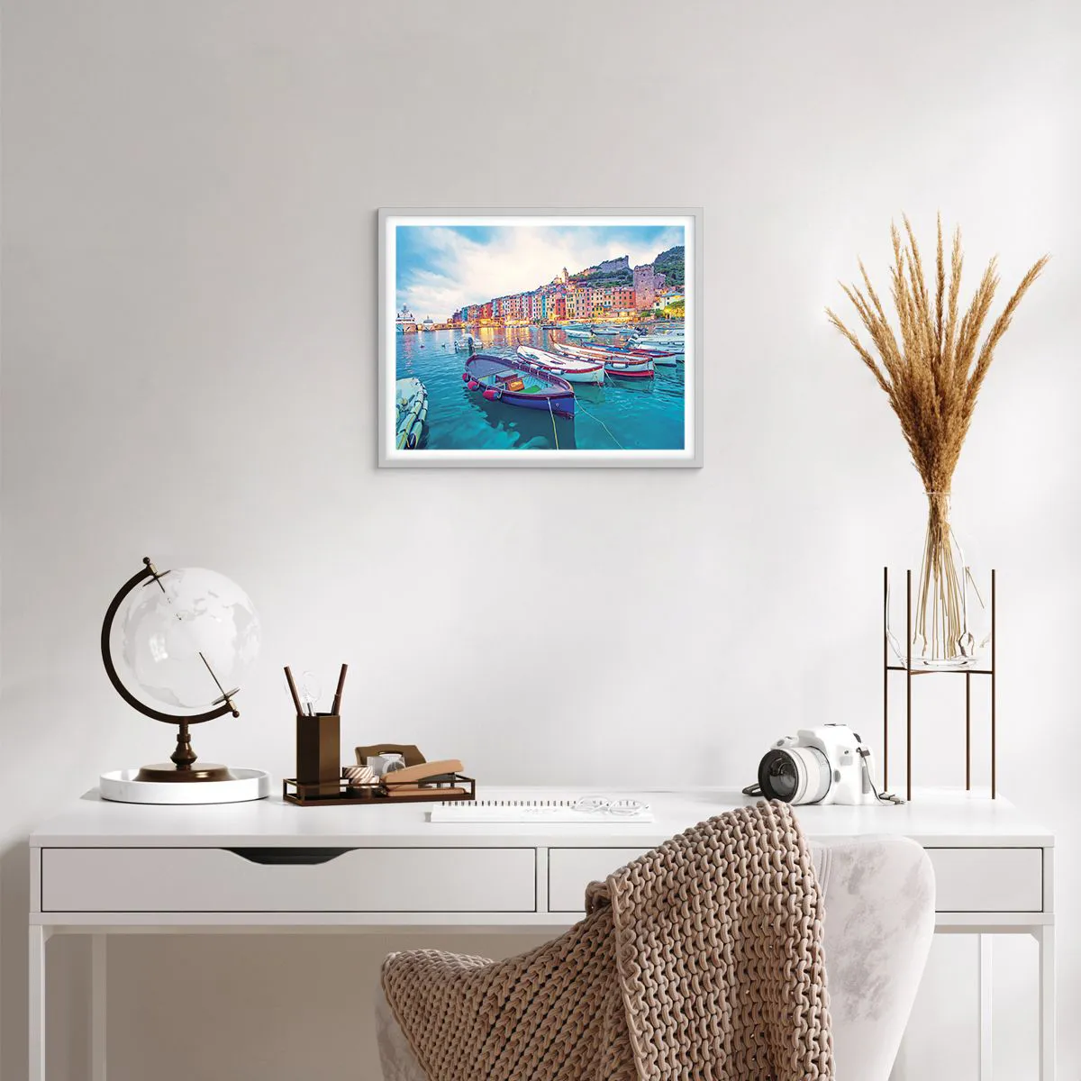 Poster in white frmae - Colourful Evening in a Port - 50x40 cm