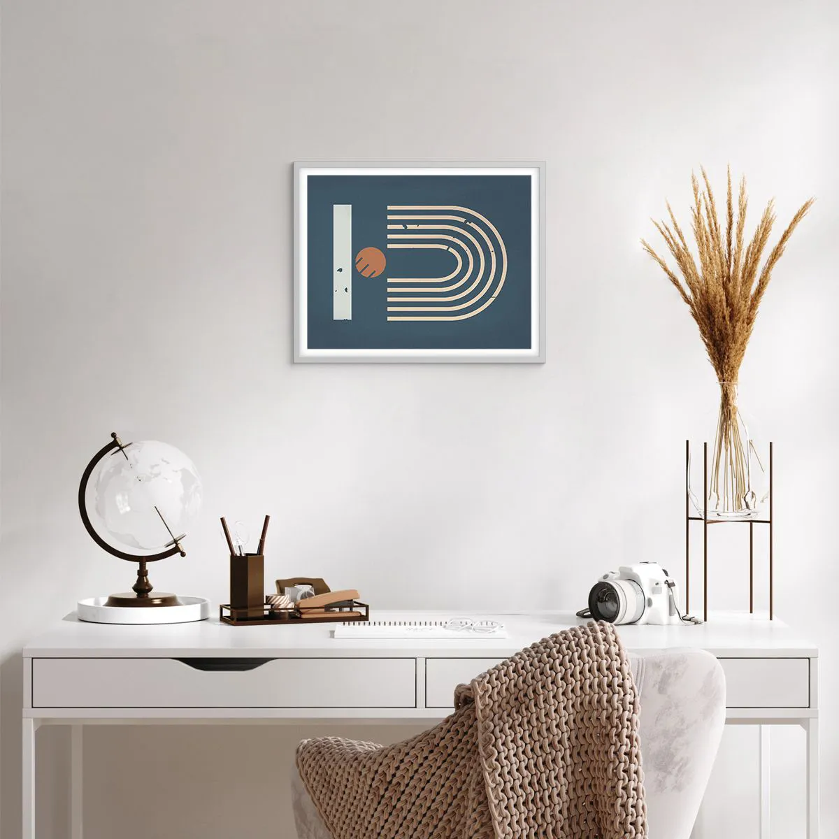 Plakát v bílém rámu - Geometrie v námořnické modři - 50x40 cm