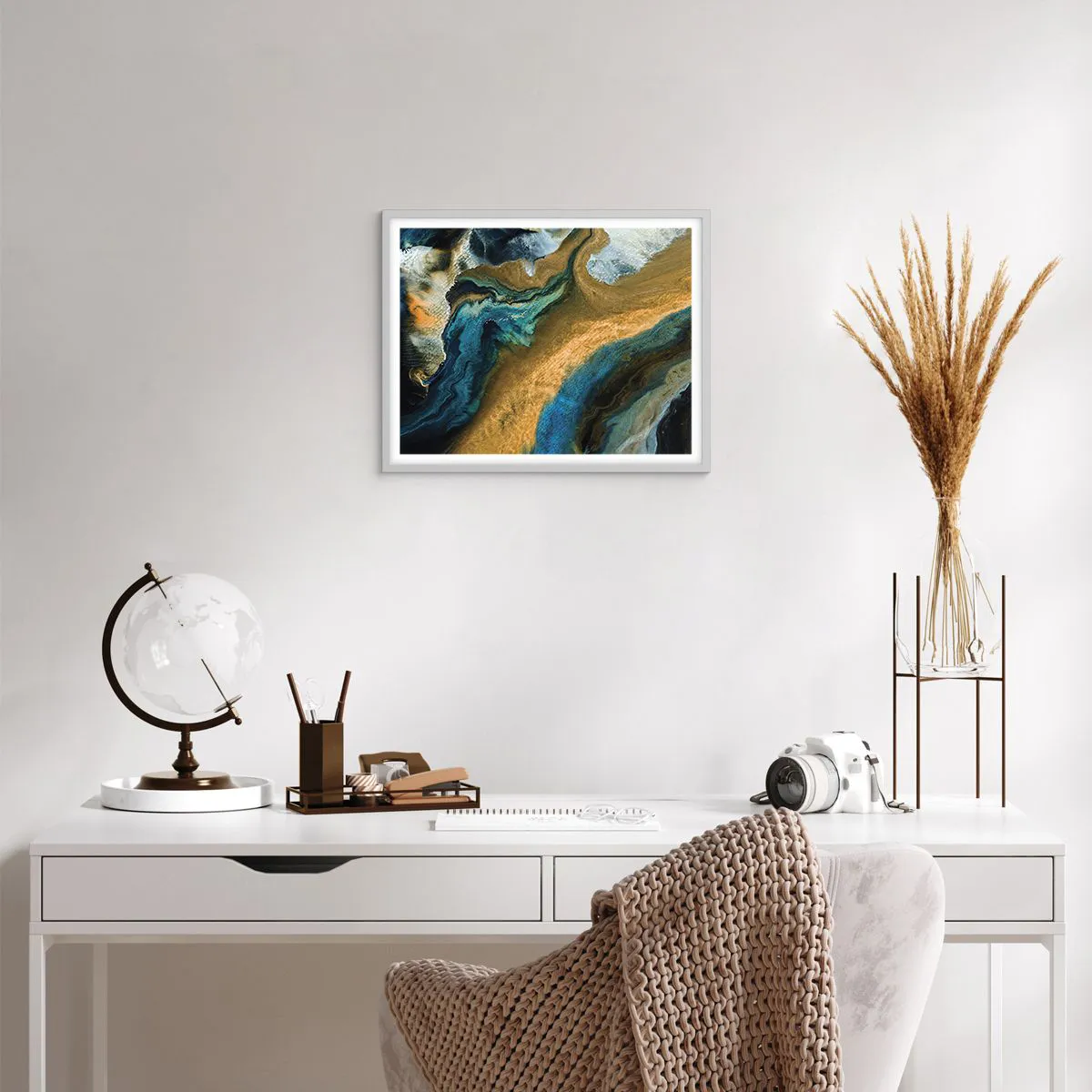 Poster in een witte lijst - Blauw - geel - wederzijdse invloeden - 50x40 cm