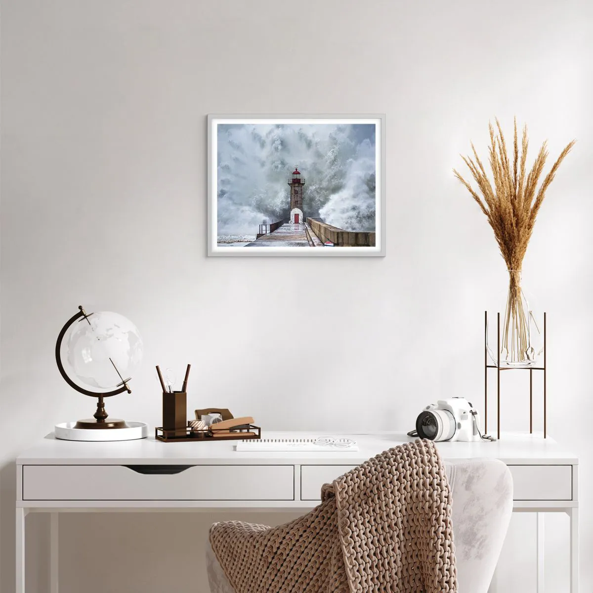 Póster en marco blanco - El rugido de las aguas, la fuerza del viento - 50x40 cm