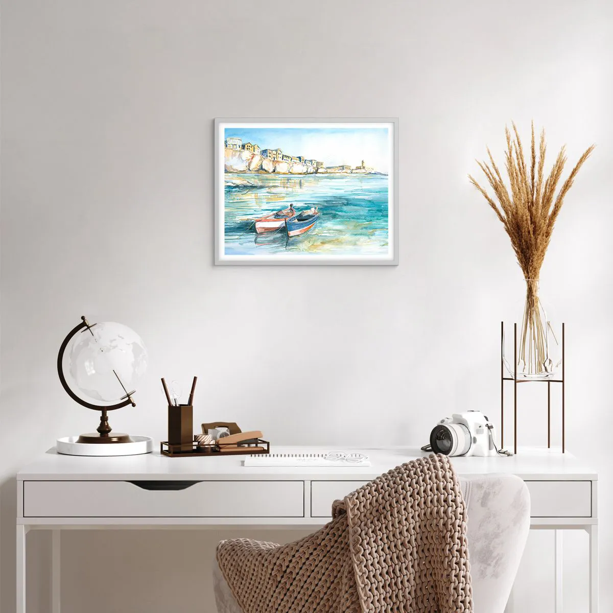 Affiche dans un cadre blanc - Poster - Paysage dans l'azur - 50x40 cm