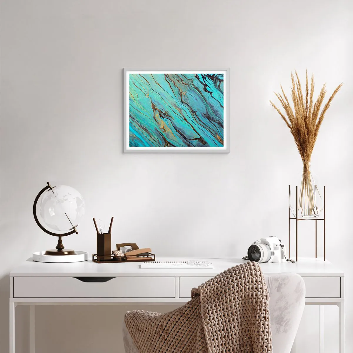 Plakat w białej ramie - Turkusowy przypływ - 50x40 cm