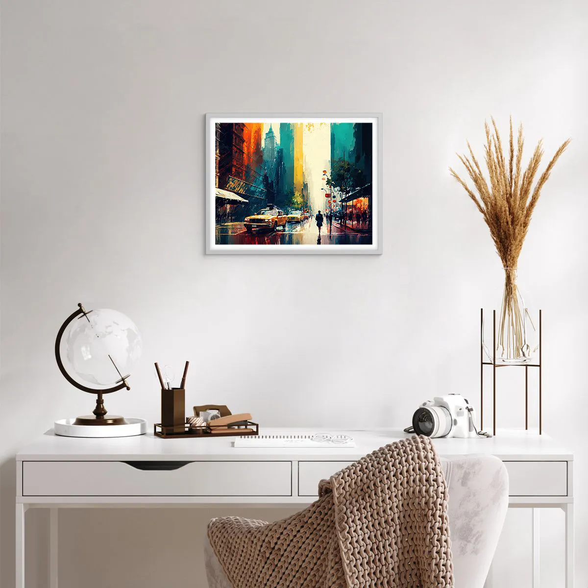 Plakat w białej ramie - Nowy Jork – tu nawet deszcz jest kolorowy - 50x40 cm